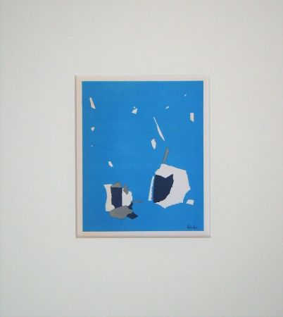 リトグラフ De Stael - Composition fond bleu ciel