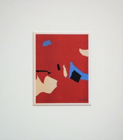 リトグラフ De Stael - Composition fond rouge