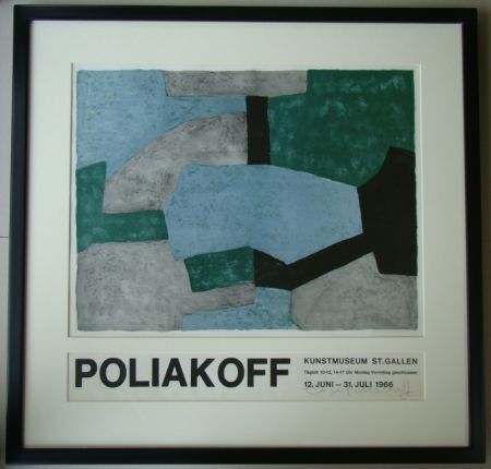 リトグラフ Poliakoff - Composition grise, verte et bleue