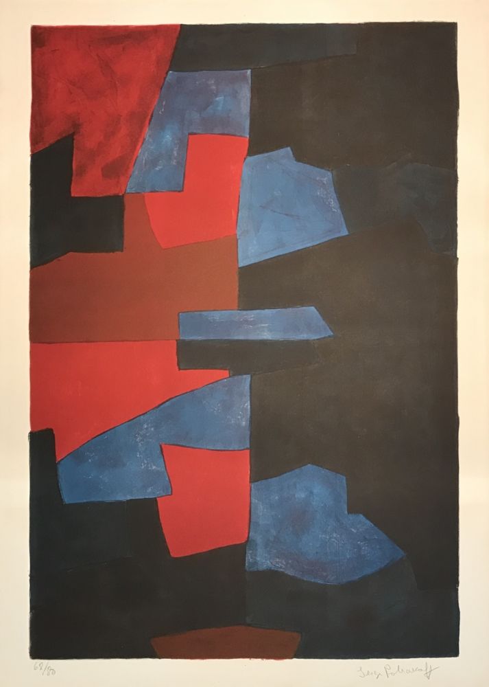 リトグラフ Poliakoff - Composition in red, blue, and black