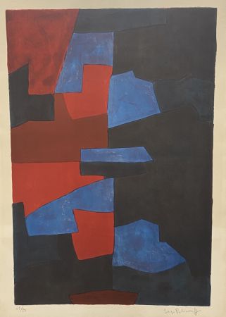 リトグラフ Poliakoff - Composition in red, blue, and black