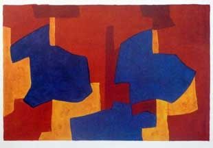 リトグラフ Poliakoff - Composition jaune bleue et rouge