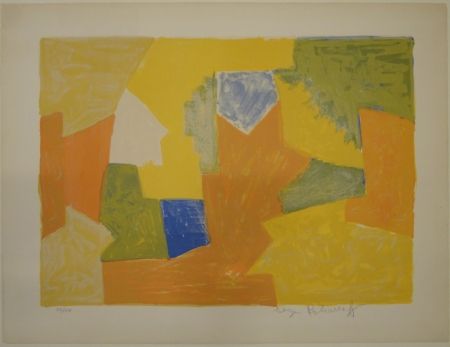 リトグラフ Poliakoff - Composition jaune, orange et verte / Komposition Gelb, Orange und Grün. 