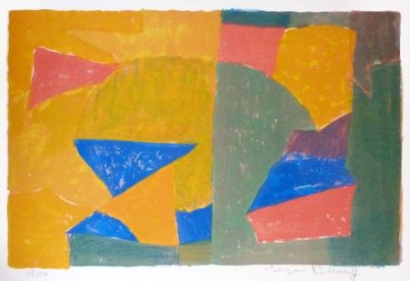 リトグラフ Poliakoff - Composition jaune, verte, bleue et rouge