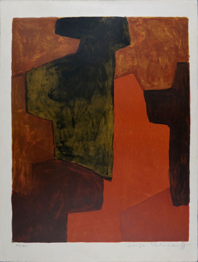 リトグラフ Poliakoff - Composition orange et verte, 1964