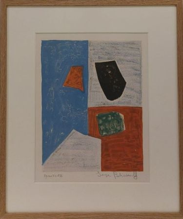 リトグラフ Poliakoff - Composition rose, rouge et bleue L17 