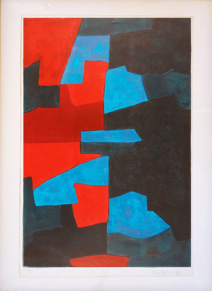 リトグラフ Poliakoff - Composition rouge, bleue et noire L72 