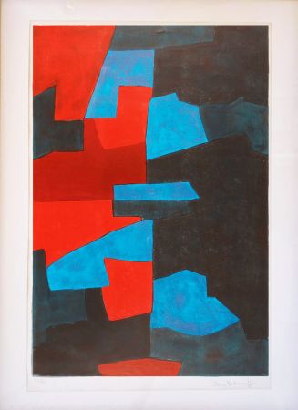 リトグラフ Poliakoff - Composition rouge, bleue et noire L72 
