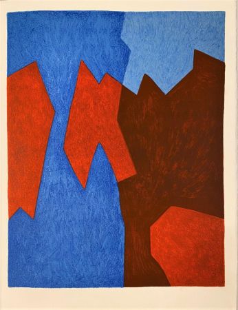 リトグラフ Poliakoff - Composition rouge et bleue
