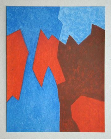 リトグラフ Poliakoff - Composition rouge et bleue