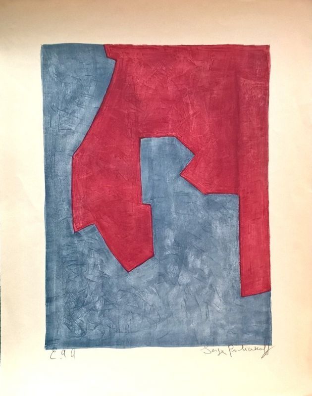 リトグラフ Poliakoff - Composition Rouge et Bleue n°49 