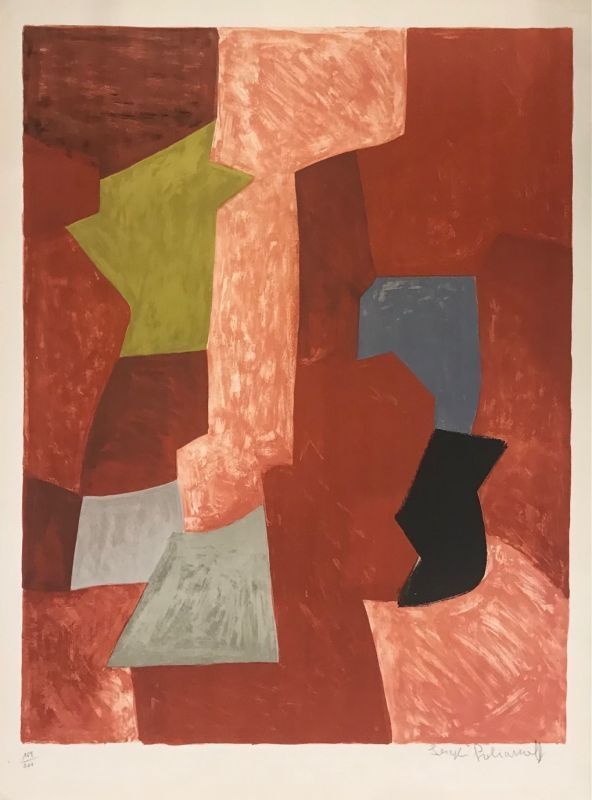 リトグラフ Poliakoff - Composition rouge, jaune et bleue L13 