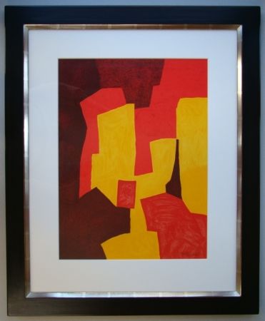 リトグラフ Poliakoff - Composition rouge, jaune et brune