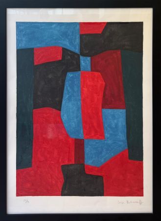 リトグラフ Poliakoff - Composition rouge, verte et bleue L76 