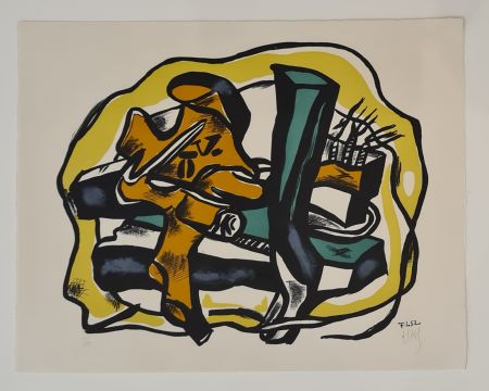 リトグラフ Leger - Composition sur fond jaune 