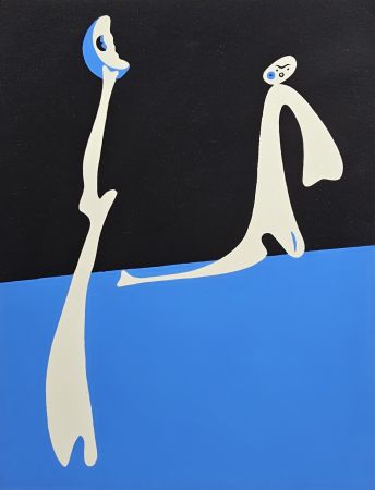 ステンシル Miró - Composition Surréaliste. Bleu