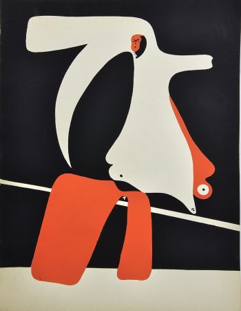 ステンシル Miró - Composition Surréaliste. Rouge. 