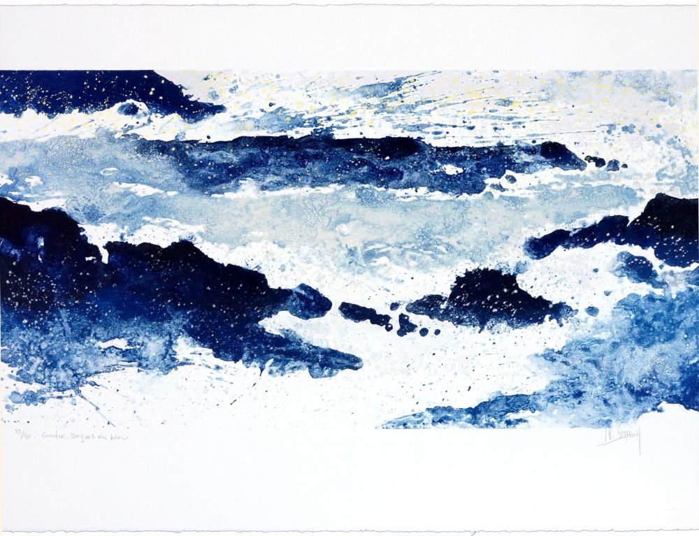 リトグラフ Stholl - Contre-vagues en bleu