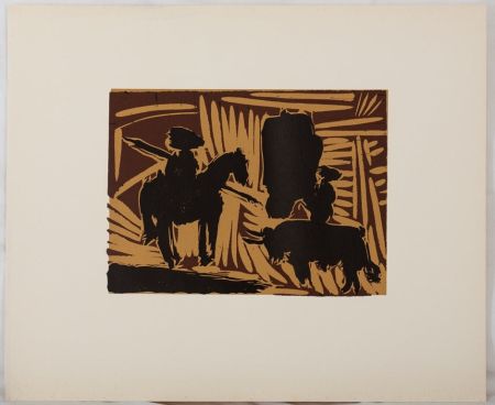 リノリウム彫版 Picasso - Corrida : l'entrée du taureau