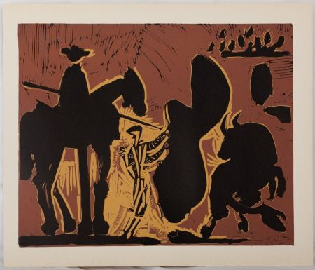 リノリウム彫版 Picasso - Corrida, Torero face au taureau