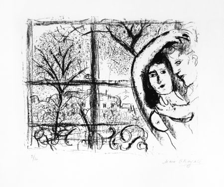 リトグラフ Chagall - Couple dans la fenête