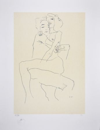 リトグラフ Schiele - Couple enlacé / couple embracing - 1911