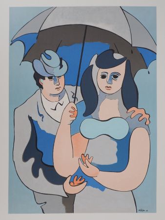 リトグラフ Helion - Couple sous un parapluie