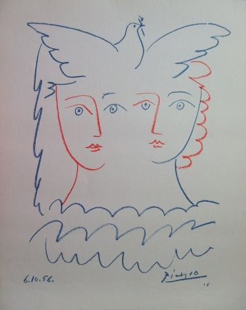 リトグラフ Picasso - Couple à la colombe
