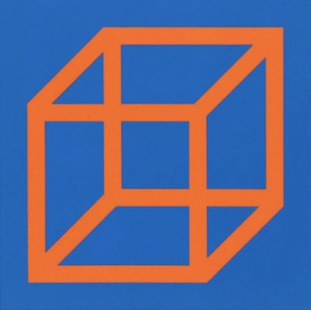 リノリウム彫版 Lewitt - Cubes in Color on Color (Blue/Orange)