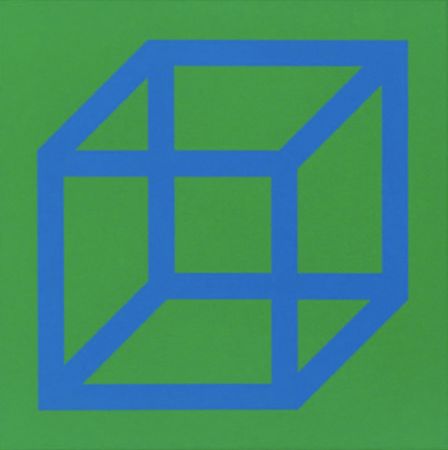 リノリウム彫版 Lewitt - Cubes in Color on Color (Green/Blue)