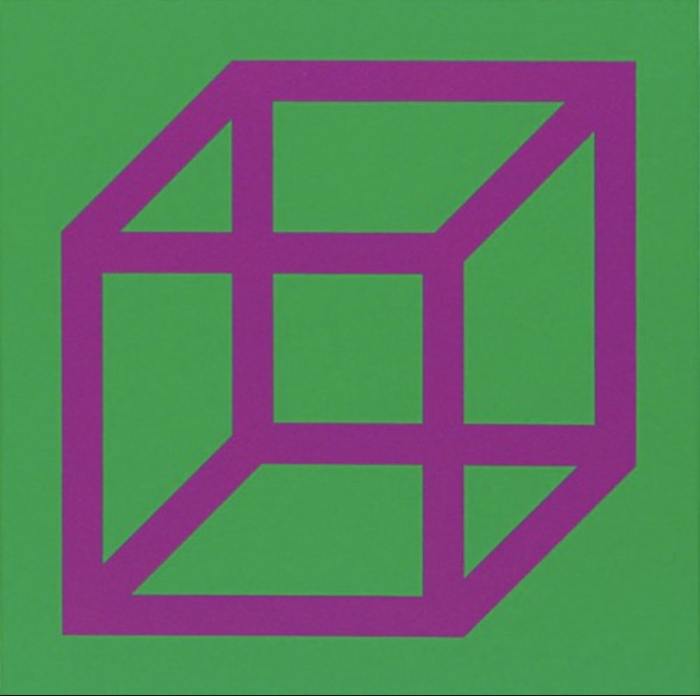 リノリウム彫版 Lewitt - Cubes in Color on Color (Green/Purple)