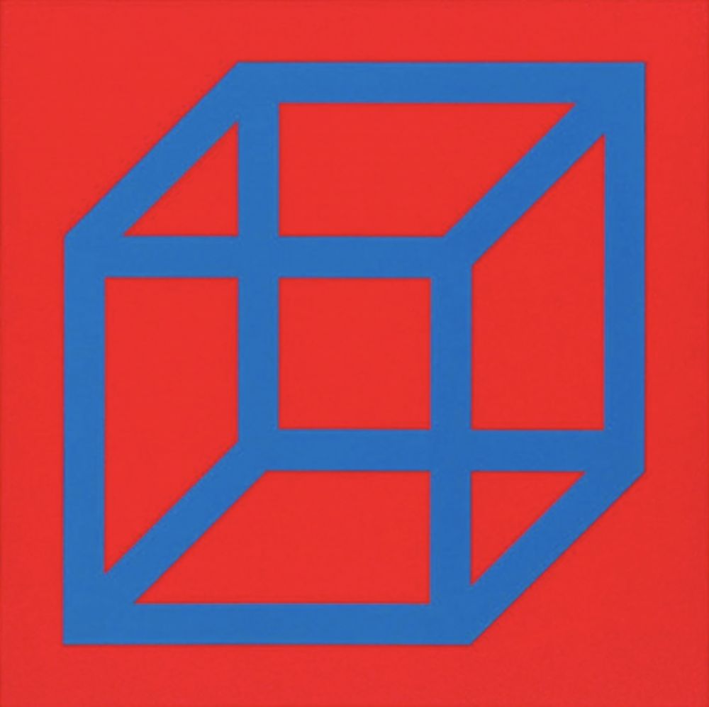 リノリウム彫版 Lewitt - Cubes in Color on Color (Red/Blue)