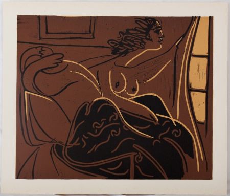 リノリウム彫版 Picasso - Curiosité : Deux femmes à la fenêtre