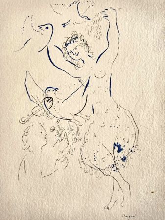 ステンシル Chagall -  Dancing girl with birds , Lithograph and Stencil, Jacomet, 1958 