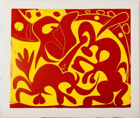 リノリウム彫版 Picasso - Dans l'arène (rouge)