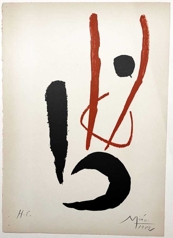 リトグラフ Miró - Danseur (homme dansant - Composition rouge et noire (1952)
