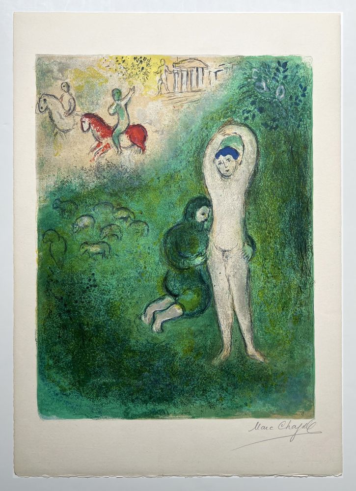リトグラフ Chagall - DAPHNIS ET GNATHON. Lithographie originale signée (Daphnis & Chloé, 1961)