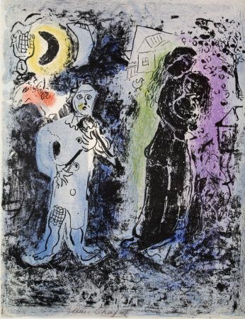 リトグラフ Chagall - Das schwarze Paar und der Musikant