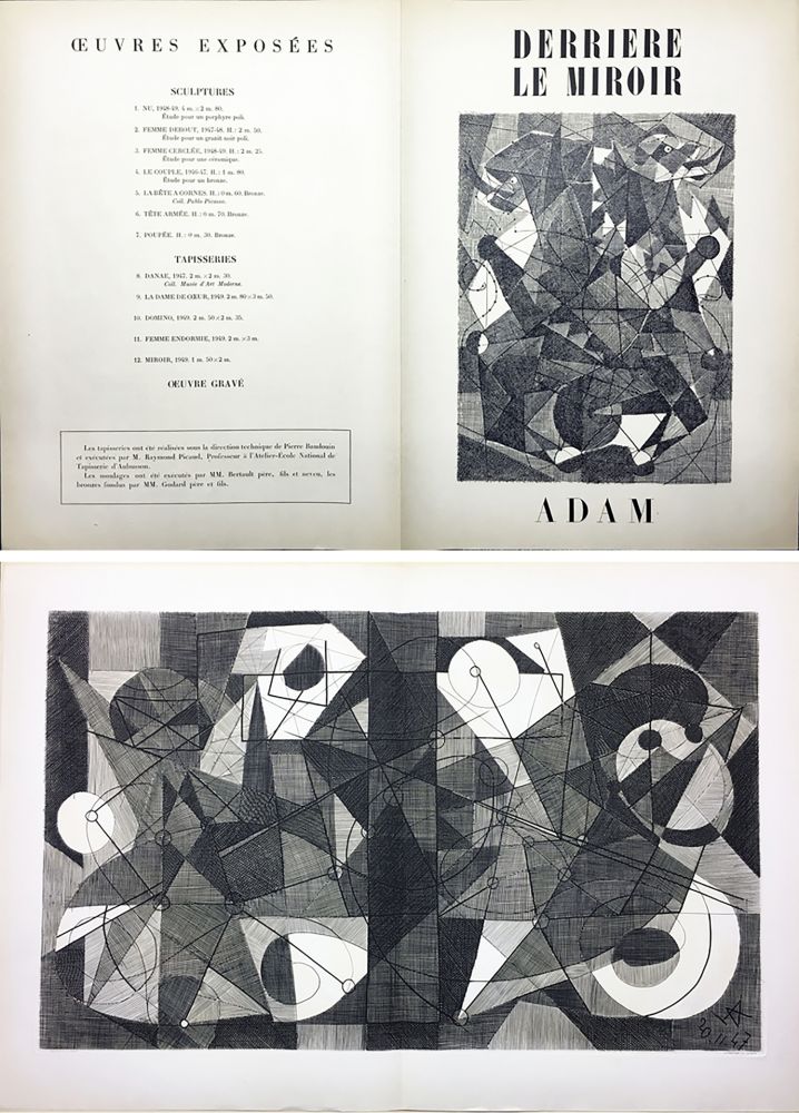彫版 Adam - Derrière le Miroir n° 24. ADAM .1949. Gravure originale.