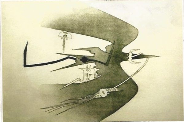 彫版 Lam - Des hommes -oiseaux, des nageurs-courbes