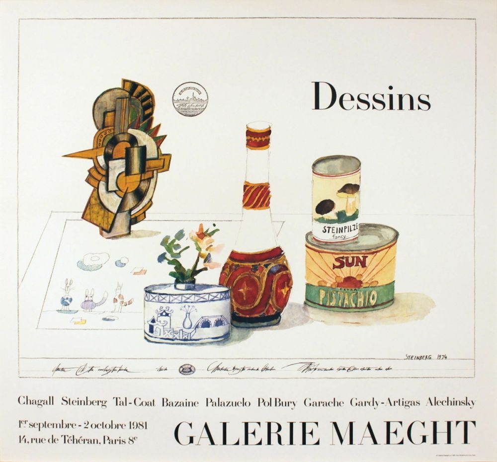 掲示 Steinberg - DESSINS. Galerie Maeght 1981. Tirage de luxe de l'affiche.