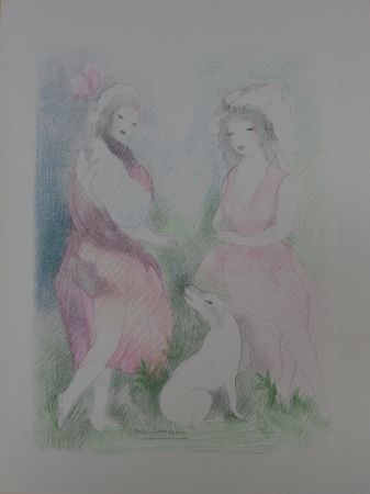 リトグラフ Laurencin - Deux amies avec un chien