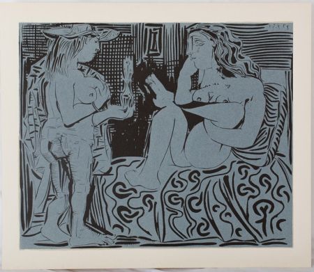 リノリウム彫版 Picasso - Deux femmes au flacon de parfum