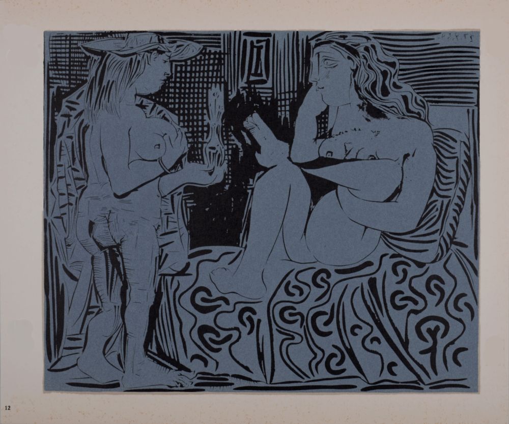 リノリウム彫版 Picasso (After) - Deux femmes avec un vase à fleurs, 1962