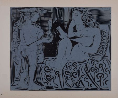 リノリウム彫版 Picasso (After) - Deux femmes avec un vase à fleurs, 1962