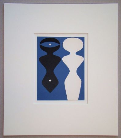木版 Arp - Deux figures sur fond bleu