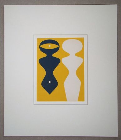 木版 Arp - Deux figures sur fond jaune