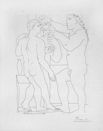 彫版 Picasso - Deux hommes sculptes - Two male statues - Three Men Standing