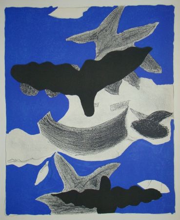 リトグラフ Braque - Deux Oiseaux Avec Nuages