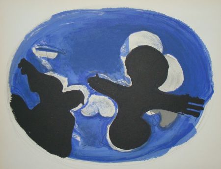 リトグラフ Braque - Deux Oiseaux Sur Fond Bleue